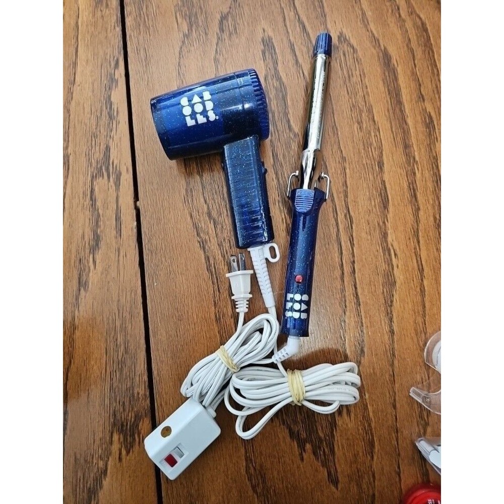 Vtg Caboodles 1" Curling Iron & Hair Dryer Blue W/ Sparkles Both Tested & Work